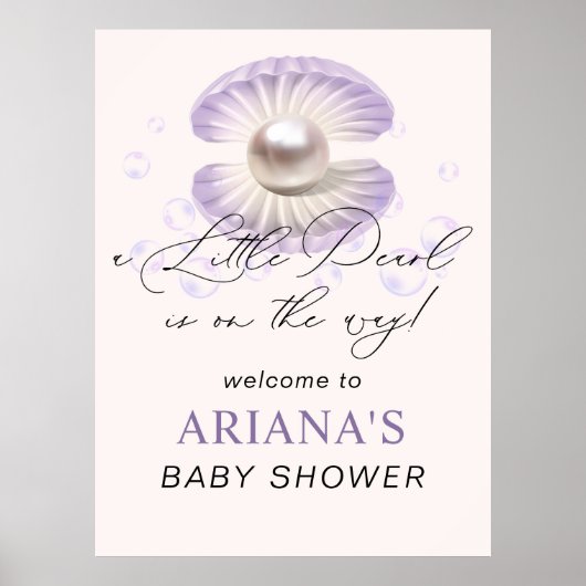 Little Pearl Paarse Shell Ocean Baby shower Poster (Voorkant)