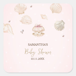 Little Pearl Seashells Dots Baby Shower Vierkante Sticker