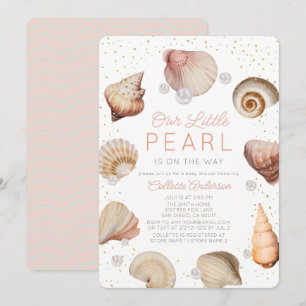 Little Pearl Seashells Roze Meisje Baby shower Kaart