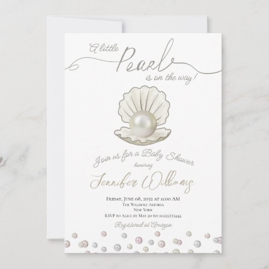 Little Pearl under Zee Pearlcore Baby shower Kaart (Voorkant)