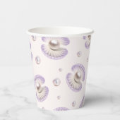 Little Pearl Waterverf Paarse Seashell Baby Showe Papieren Bekers (Achterkant)