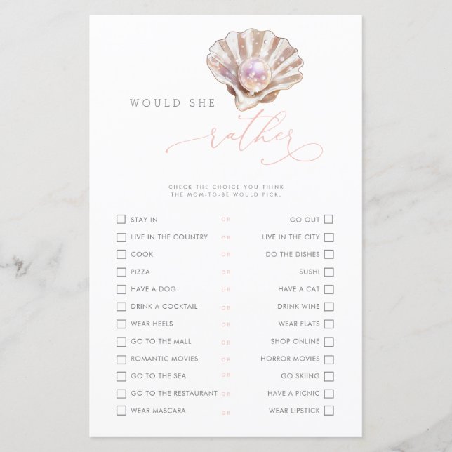 Little Pearl zou ze liever Baby shower spel (Voorkant)