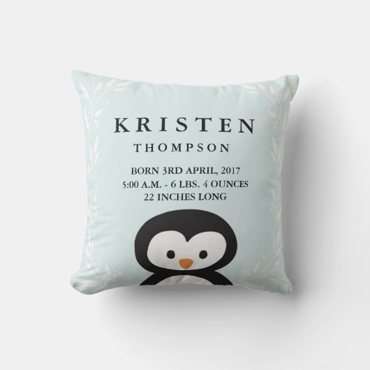 Little Penguin Baby Birth Announcement Pillow Kussen (Voorkant)
