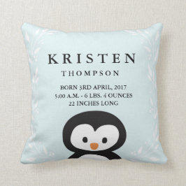 Little Penguin Baby Birth Announcement Pillow Kussen