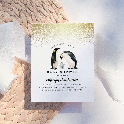 Little Penguin | Baby shower wintergeslacht neutra Uitnodiging Briefkaart