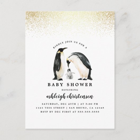 Little Penguin | Baby shower wintergeslacht neutra Uitnodiging Briefkaart (Voorkant)