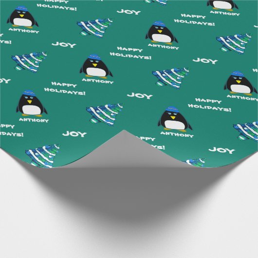 Little Penguin | Eigen naam kerstcadeautje Cadeaupapier (Hoek)