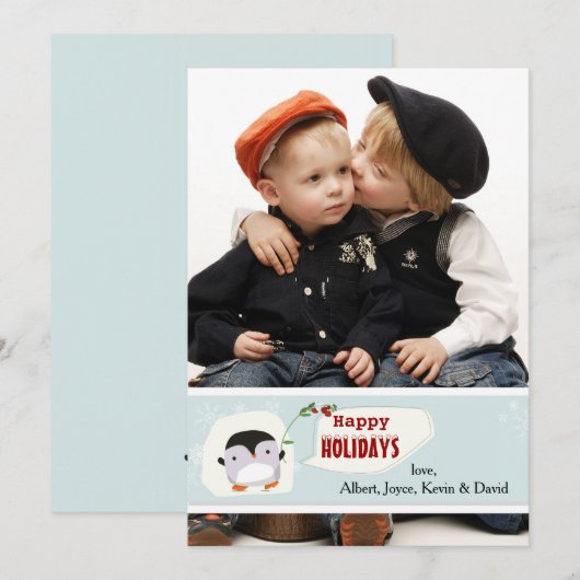 Little Penguin Photo Holiday Card Feestdagenkaart (Voorkant / Achterkant)