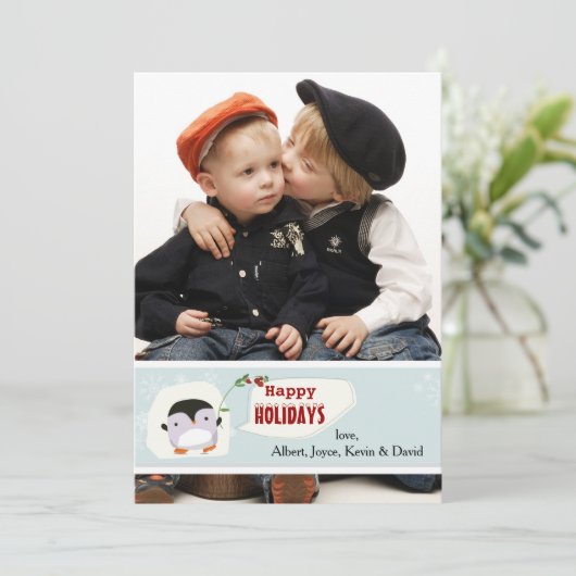 Little Penguin Photo Holiday Card Feestdagenkaart (Staand voorkant)