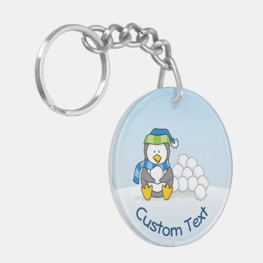 Little Penguin Sitting with Snowball Sleutelhanger (Voorkant Links)