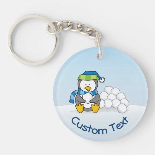 Little Penguin Sitting with Snowball Sleutelhanger (Voorkant)