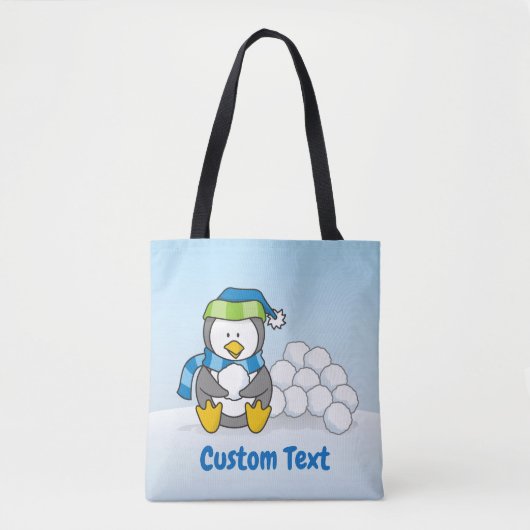 Little penguin sitting with snowballs tote bag (Voorkant)