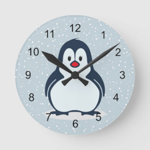 Little Penguin Snowy Design Clock Ronde Klok