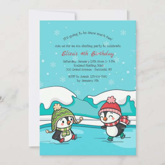 Little Penguins IJsschaatsers Uitnodiging (Voorkant)