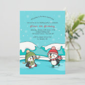 Little Penguins IJsschaatsers Uitnodiging (Staand voorkant)