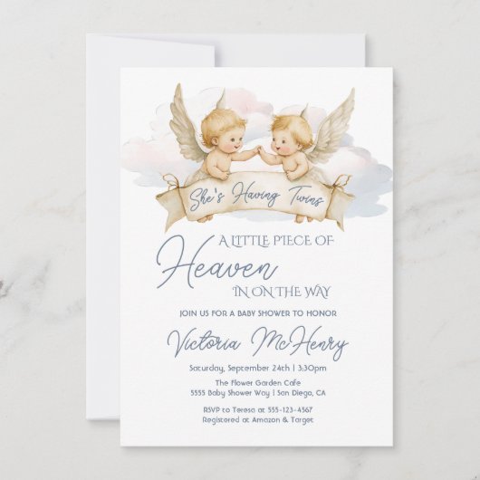 Little Piece of Heaven Angel Twin Baby shower Kaart (Voorkant)