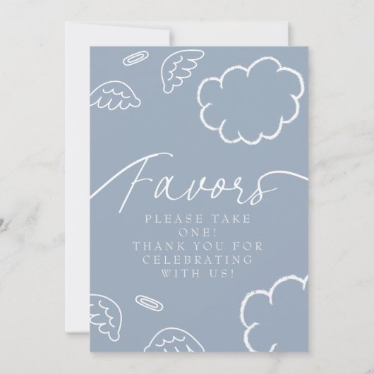 Little Piece of Heaven blue Favors Table Sign Kaart (Achterkant)