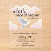 Little Piece of Heaven Clouds Dove Baby shower Acryl Uitnodigingen (Voorkant)