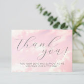 Little Piece of Heaven Clouds Roze Baby shower Bedankkaart (Staand voorkant)