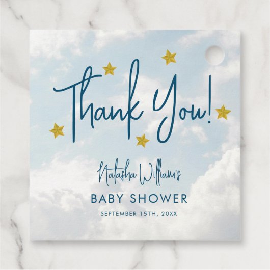 Little Piece of Heaven Clouds Stars Baby shower Bedankjes Labels (Achterkant)