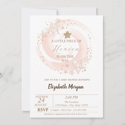 Little Piece of Heaven Glitter Stars Baby shower Kaart (Voorkant)