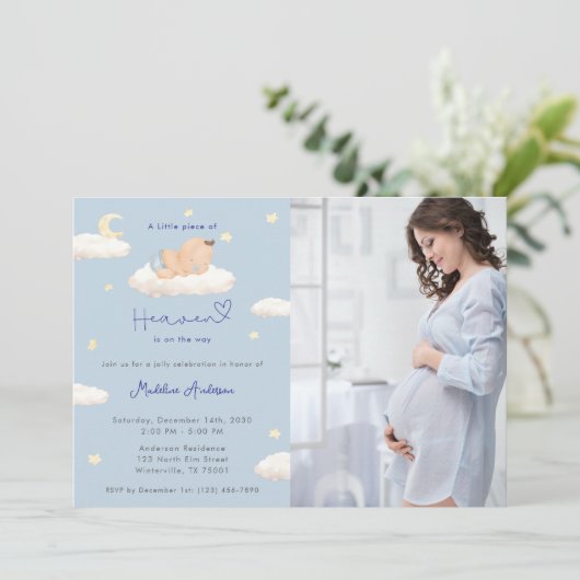 Little Piece of Heaven Photo Baby Boy Shower Kaart (Staand voorkant)