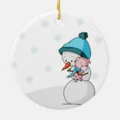 Little Pig en Snowman Hugging First Kerstmis Keramisch Ornament (Achterkant)