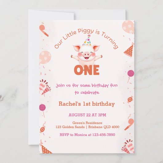 Little Piggy 1st Birthday | Boerderij Barnyard The Kaart (Voorkant)