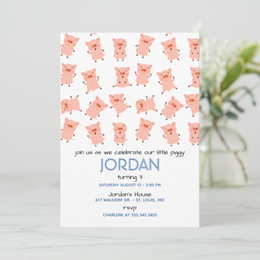 Little Piggy Birthday Party Invitation Kaart (Staand voorkant)