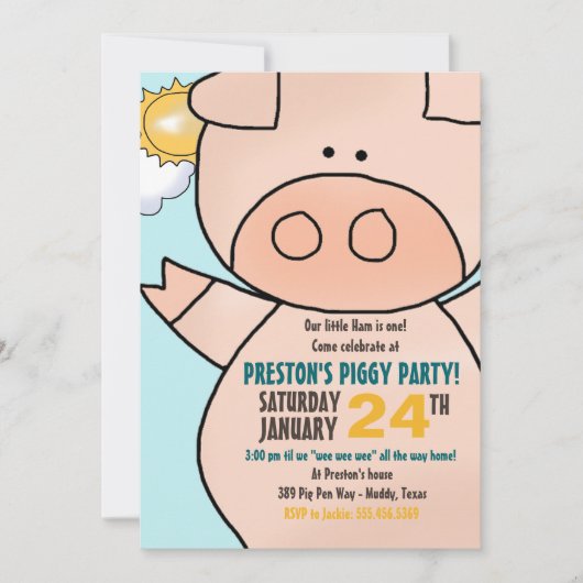 Little Piggy Birthday Party Invitation Kaart (Voorkant)