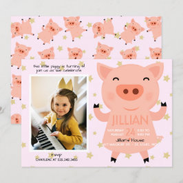 Little Piggy Photo Birthday Party Invitation Kaart