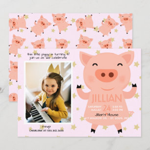 Little Piggy Photo Birthday Party Invitation Kaart