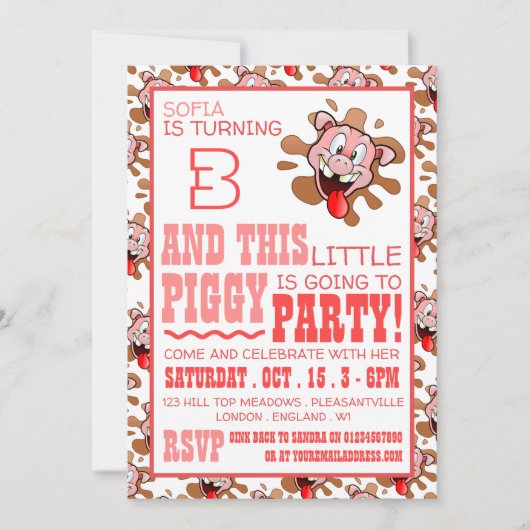 Little Piggy verjaardagsfeestje uitnodiging (Voorkant)