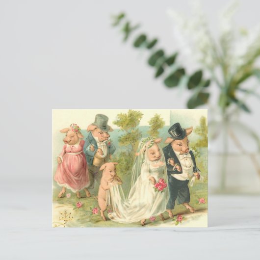 Little Piggy Wedding Briefkaart (Staand voorkant)