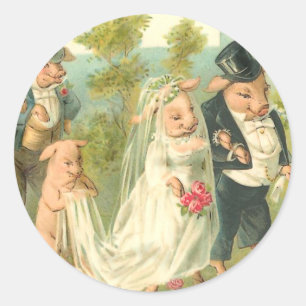 Little Piggy Wedding Ronde Sticker