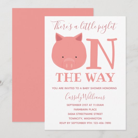 Little Piglet on Way Baby shower Kaart (Voorkant / Achterkant)