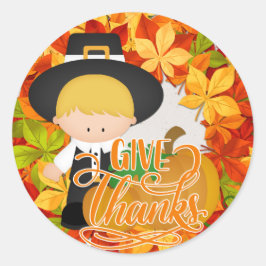Little Pilgrim Boy - geef Bedankt Ronde Sticker