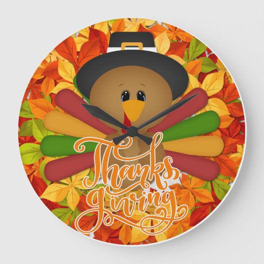 Little Pilgrim Turkey Thanksgiving Grote Klok (Voorkant)