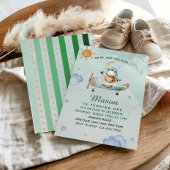 Little Pilot Airplane Green Sky First Birthday Kaart