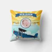 Little Pilot Blue Airplane Baby Foto Birth Stats Kussen (Achterkant)