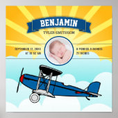Little Pilot Blue Airplane Baby Photo Birth Stats Poster (Voorkant)
