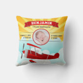 Little Pilot Red Airplane Baby Foto Birth Stats Kussen (Achterkant)