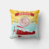 Little Pilot Red Airplane Baby Foto Birth Stats Kussen (Voorkant)
