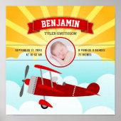 Little Pilot Red Airplane Baby Photo Birth Stats Poster (Voorkant)