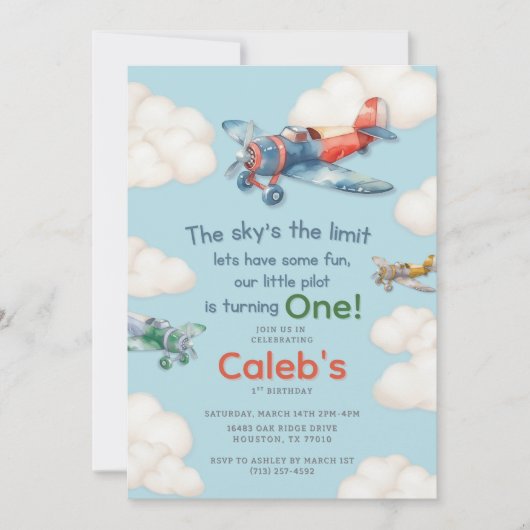 Little Pilot's First Birthday Kaart (Voorkant)