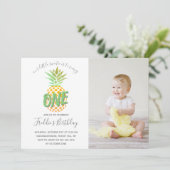 Little Pineapple 1st Birthday Foto Kaart (Staand voorkant)