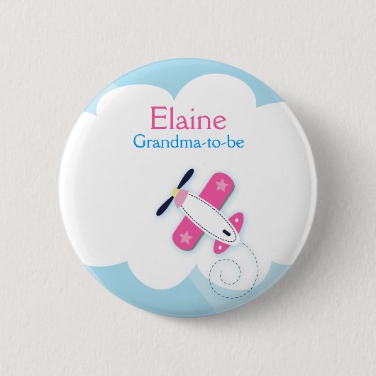 Little Pink Aviator NAME TAG Personalized Button (Voorkant)