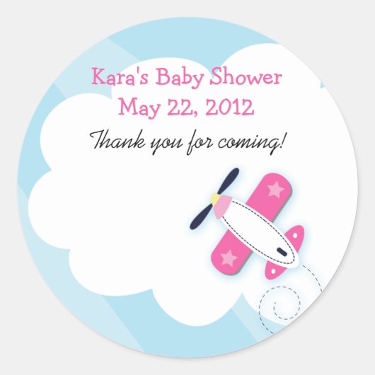 Little Pink Aviator Vliegtuig Ronde Favor Sticker (Voorkant)