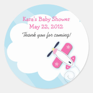 Little Pink Aviator Vliegtuig Ronde Favor Sticker