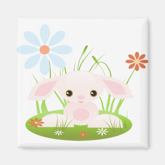 Little Pink Baby Bunny met bloemen Magneet